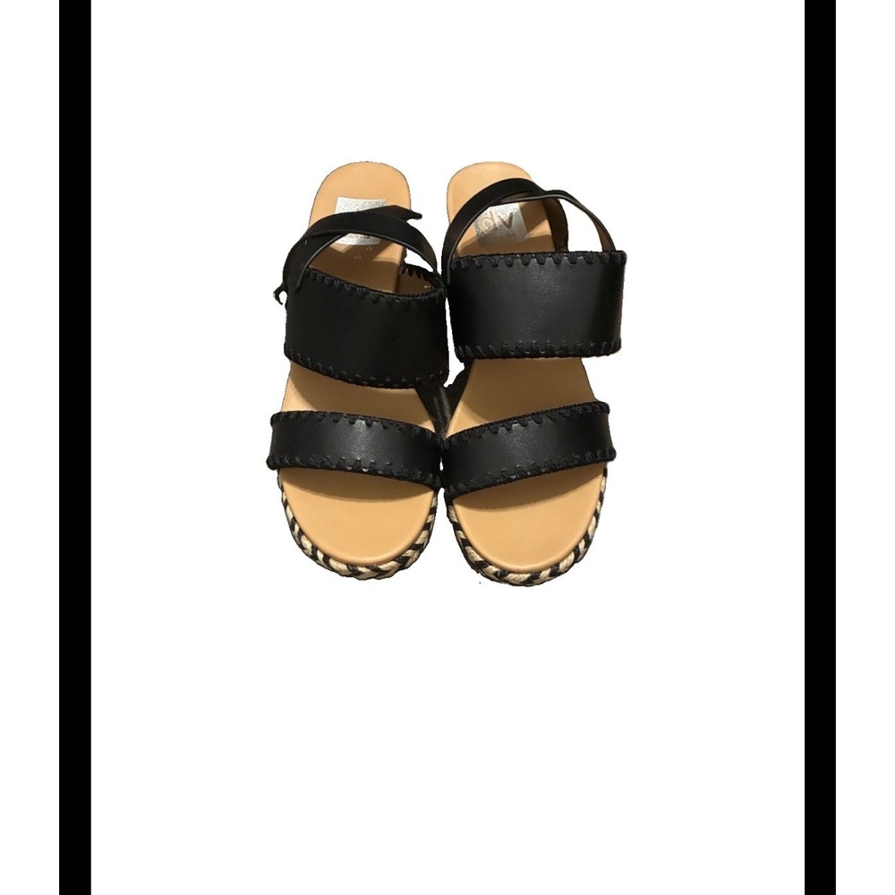 DV Dolce Vita Esmaya Black Whipstitch Espadrille Wedge Sandals Womens 7.5